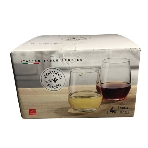 Bormioli Rocco Lumina Wine Glasses Stemless Set Of 4 Crystal Clear 12.8 Oz - Picture 1 of 9